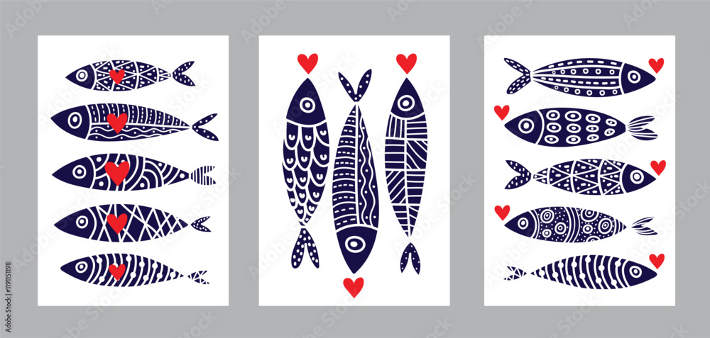 Ταπετσαρία Interior poster with sardines and hearts