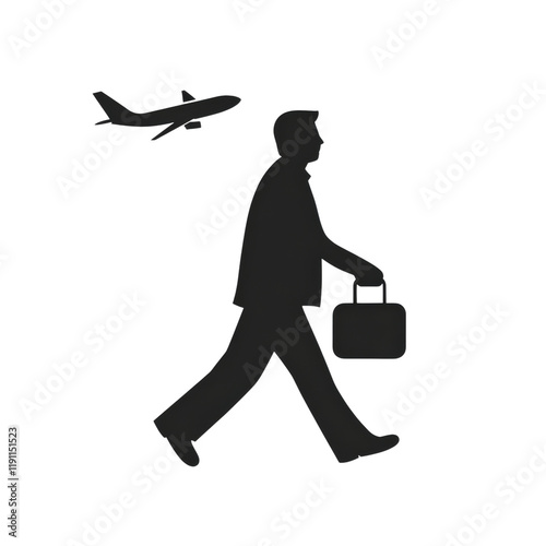 passenger walking towards airplane, carrying briefcase, symbolizes travel and business. This captures essence of modern commuting and air travel