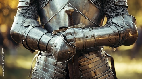 Detailed View of Knight in Shining Armor with Sword in Hand