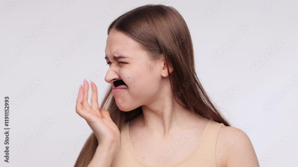 A girl removes her moustache with wax strips. A procedure for removing hair on a woman's body.A girl removes her moustache with wax strips. A procedure for removing hair on a woman's body. A girl removes her moustache with wax strips. A procedure for removing hair on a woman's body.A girl removes her moustache with wax strips. A procedure for removing hair on a woman's body.