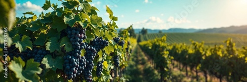 Grapes in Vineyard at Sunset 

