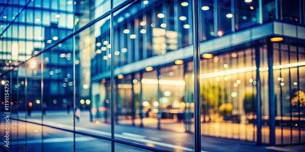 Fototapeta premium Vintage Blurred Glass Office Building Background - Modern Business Center
