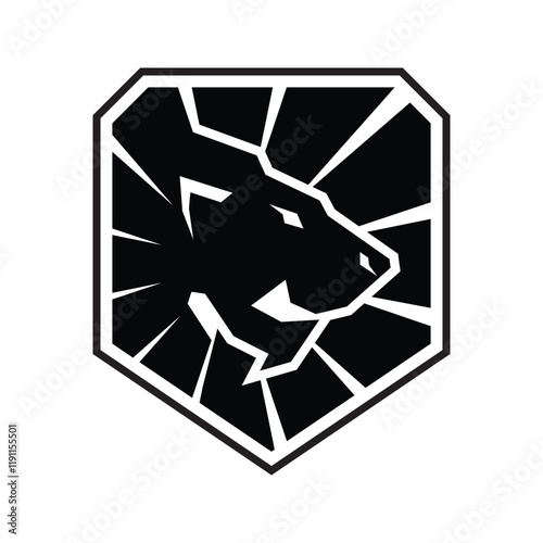 logo or icon with a lion image inside the shield
