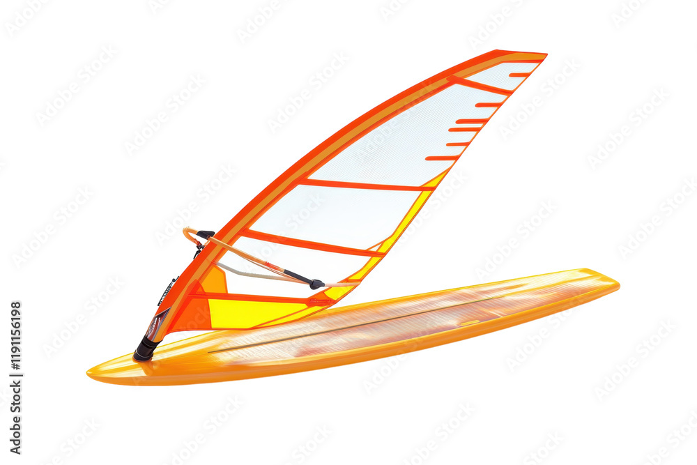 Windsurfing Boat With Sail on a Windswept Beach Windsurfing Boat With Sail on a Windswept Beach