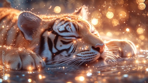 Elegant Tiger with New Year Sparkles. Generative AI photo