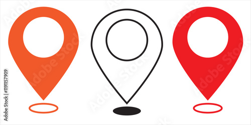 Set of icons Location Pin, Map Pin, Place, Location, Address, location icon. Vector map pin, red pin on white background.