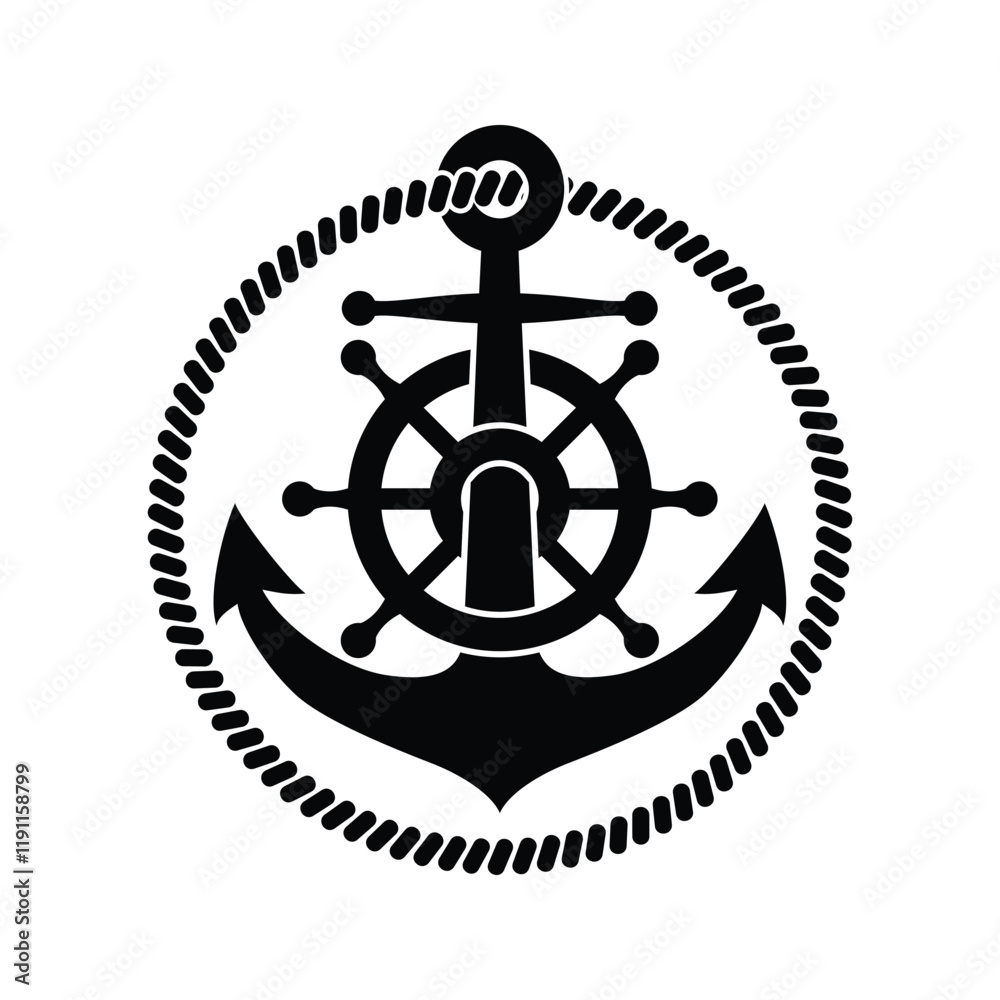 Fototapeta premium logo or icon with anchor and steering image
