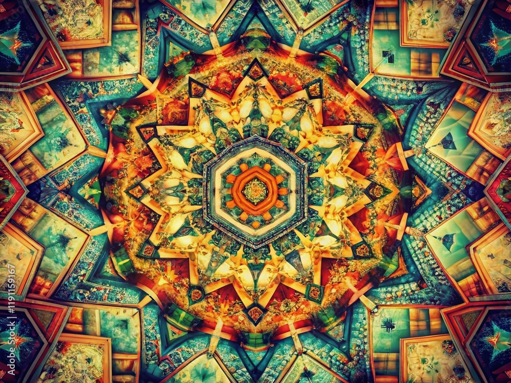 Fototapeta premium Vintage Geometric Kaleidoscope: Vibrant Fusion of Ideas & Innovation