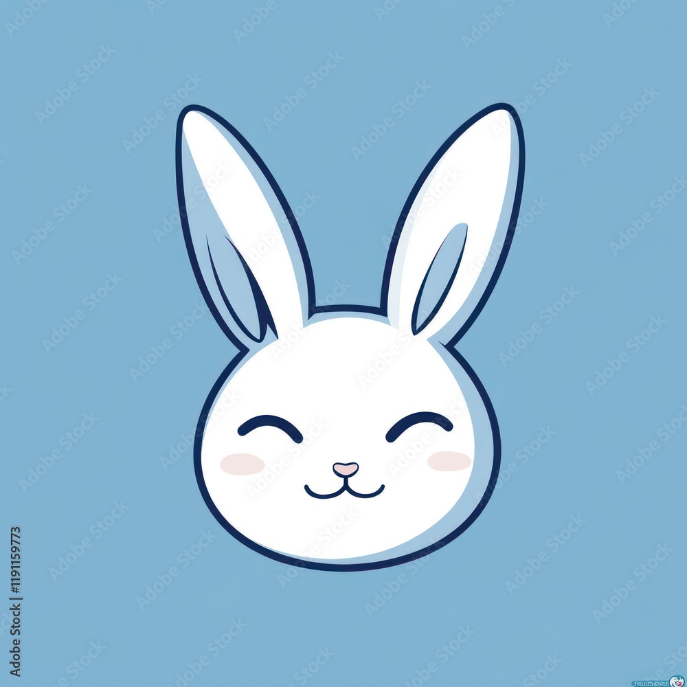 Fototapeta premium Happy bunny face, pastel blue background, children's illustration, logo design