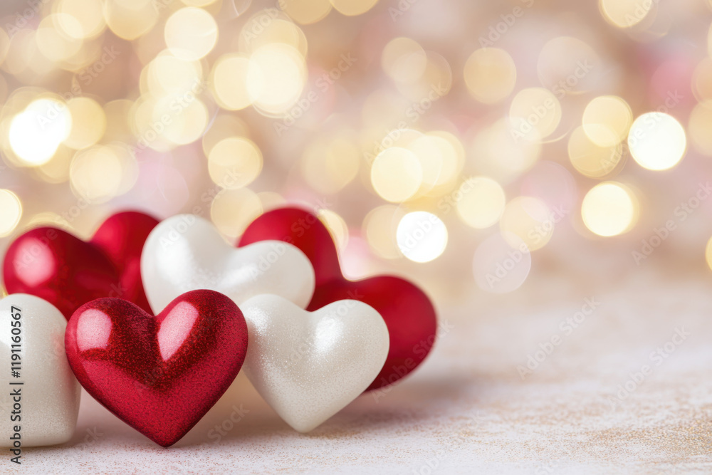 Obraz premium Valentine's Day background wallpaper featuring hearts, flowers, chocolates, and gifts in a romantic and festive design