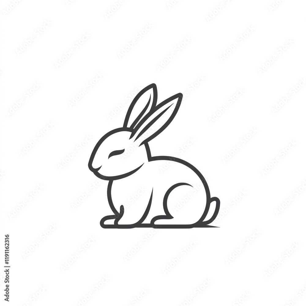 Simple bunny line art logo, white background, design element Simple bunny line art logo, white background, design element