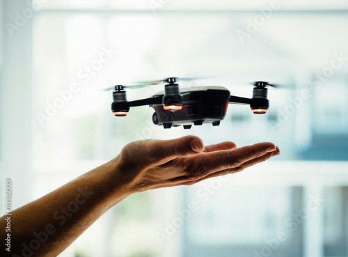  male hand holding a quadcopter drone photo