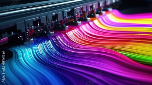 Vibrant Rainbow Ink Stream from Modern Large Format Printer Machine