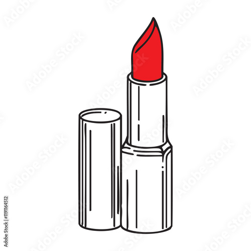 Lipstick continuous one line drawing. Lipstick cosmetic one line picture. vector illustration