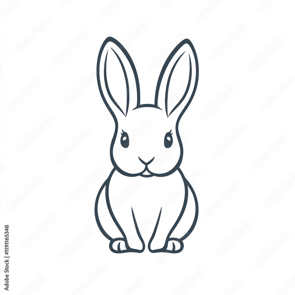 Cute cartoon bunny, white background, simple line art, children's book illustration Cute cartoon bunny, white background, simple line art, children's book illustration