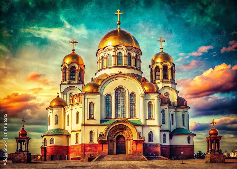 Fototapeta premium Vintage Photo: Resplendent Church on Blood, Yekaterinburg, Russia