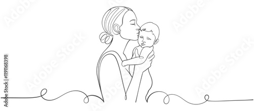 Mother and baby line art vector illustration, mothers day celebration background