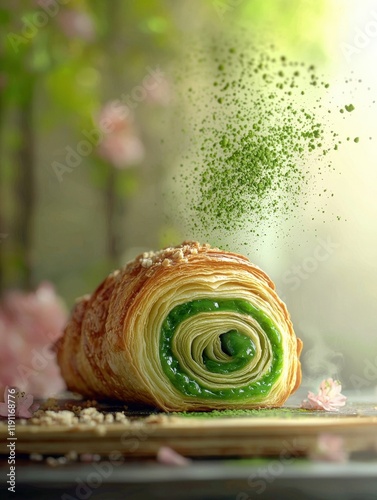 Matcha Croissant Pastry with Sprinkles photo