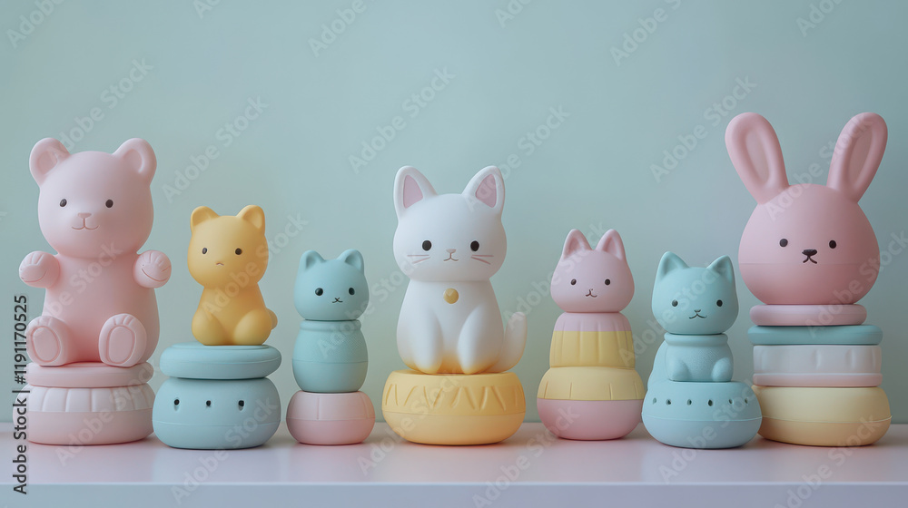 Cute and colorful eco friendly pet toys arranged in playful display, featuring various animal shapes like bear, cat, and bunny. Perfect for adding charm to any space Cute and colorful eco friendly pet toys arranged in playful display, featuring various animal shapes like bear, cat, and bunny. Perfect for adding charm to any space