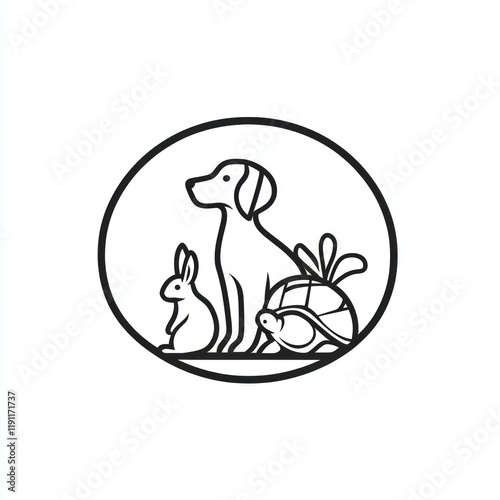 Dog, rabbit, turtle, circle, white background, pet clinic logo photo