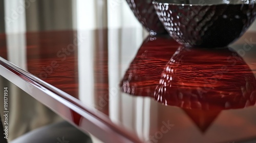 Glossy cherry lacquered wood. Premium smooth polished finish photo