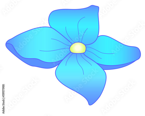 Flower from hydrangea inflorescence - vector full color element. Blue delicate hydrangea flower	