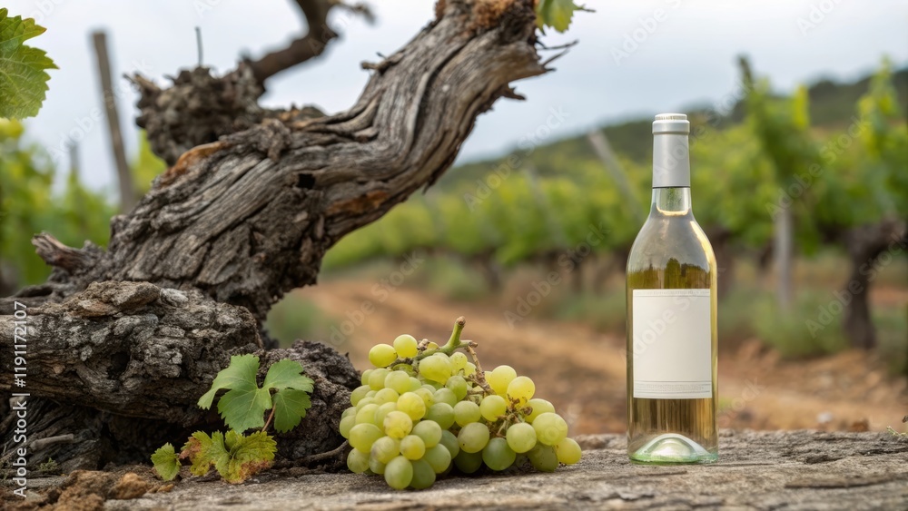 Fototapeta premium unlabeled bottle of wine and grapes on the background