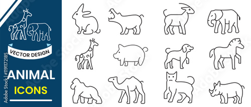 Canvas Print Animal line icon set