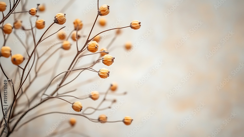 Dried Flower Branch with Pale Orange Seed Pods Dried Flower Branch with Pale Orange Seed Pods