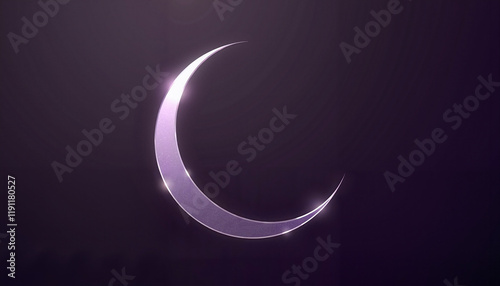 Stylized Purple Crescent Moon Design with Metallic Sheen