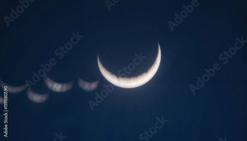 Crescent Moon with Ethereal Trail Against Night Sky