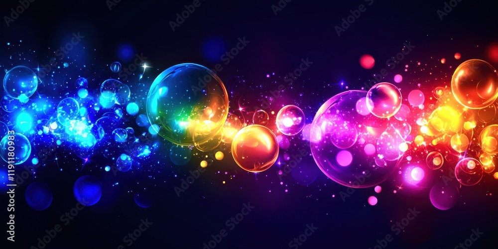 Colorful line of bubbles with a blue one at the left Colorful line of bubbles with a blue one at the left