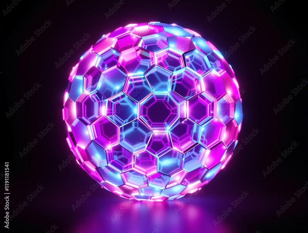 3D Glowing Sphere with Hexagonal Connections 3D Glowing Sphere with Hexagonal Connections