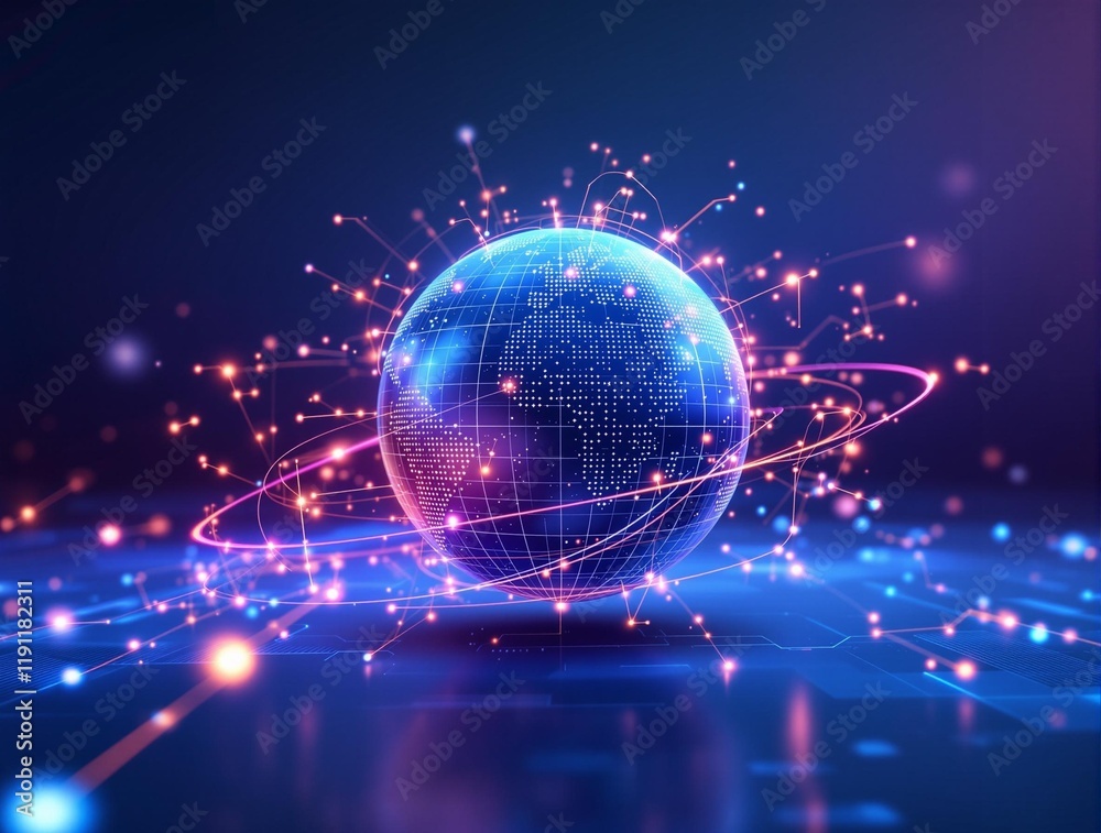 Futuristic digital globe with glowing dynamic data lines Futuristic digital globe with glowing dynamic data lines