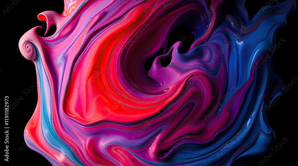 Obraz premium Abstract artwork electric colored liquid paints gently blending in a slow, mesmerizing flow 