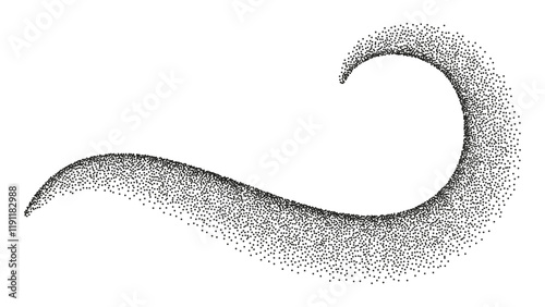 Abstract halftone gradient texture, stipple sand effect wave. Vector grain dots brush stroke isolated on transparent background. 