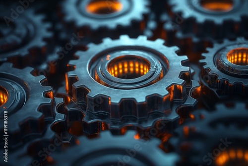 Close-Up of Interlocking Gears and Cogs Symbolizing Mechanical Engineering and Physics photo