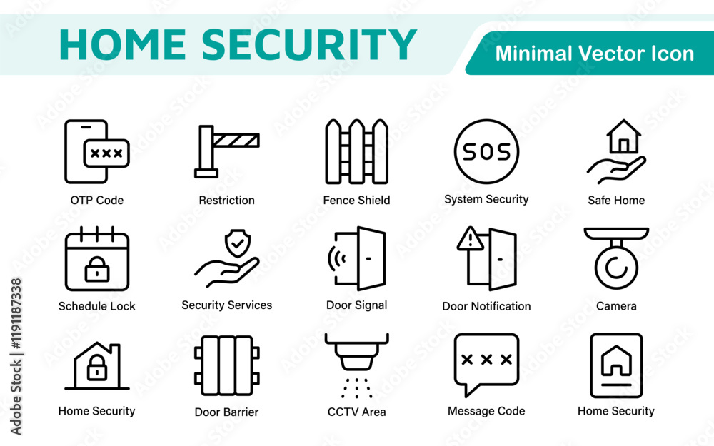 Home Security Icon Set. A comprehensive collection of icons focused on safety and protection, perfect for enhancing security apps, websites, and marketing materials aimed at home safety solutions. Home Security Icon Set. A comprehensive collection of icons focused on safety and protection, perfect for enhancing security apps, websites, and marketing materials aimed at home safety solutions.