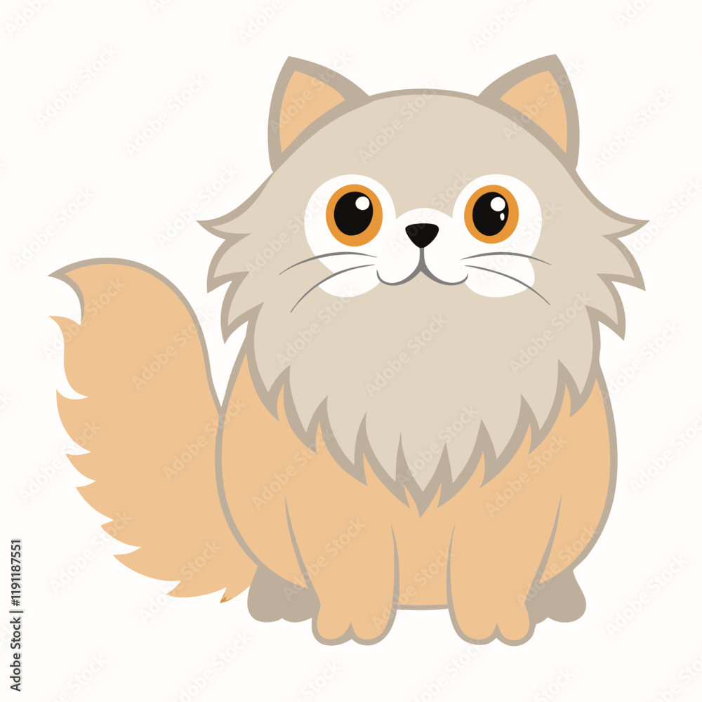 Cute cartoon persian cat isolated on white background. Front view. Vector illustration Cute cartoon persian cat isolated on white background. Front view. Vector illustration