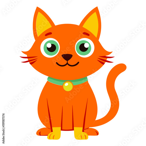 Cute cartoon orange cat isolated on white background. Front view. Vector illustration