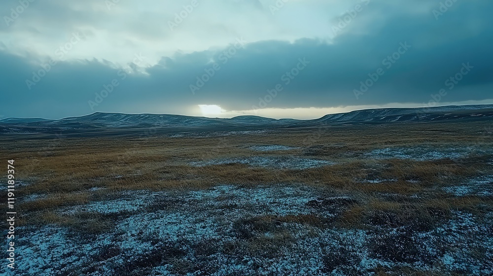 Vast Open Landscape Under Dramatic Cloudy Sky in Winter Season Vast Open Landscape Under Dramatic Cloudy Sky in Winter Season