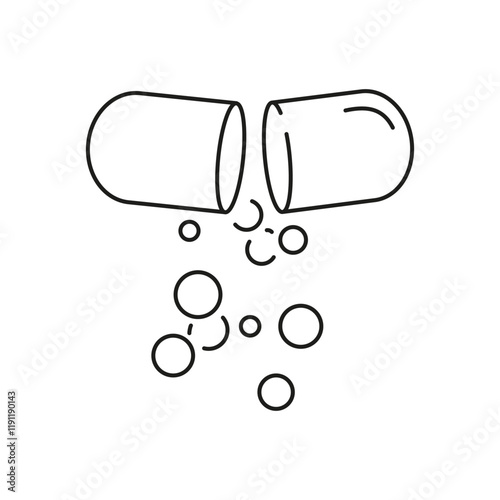 Capsule, pill with drug vector line icon isolated on white background. Drag capsule line icon for infographic, website or app. Icon designed on a grid system.