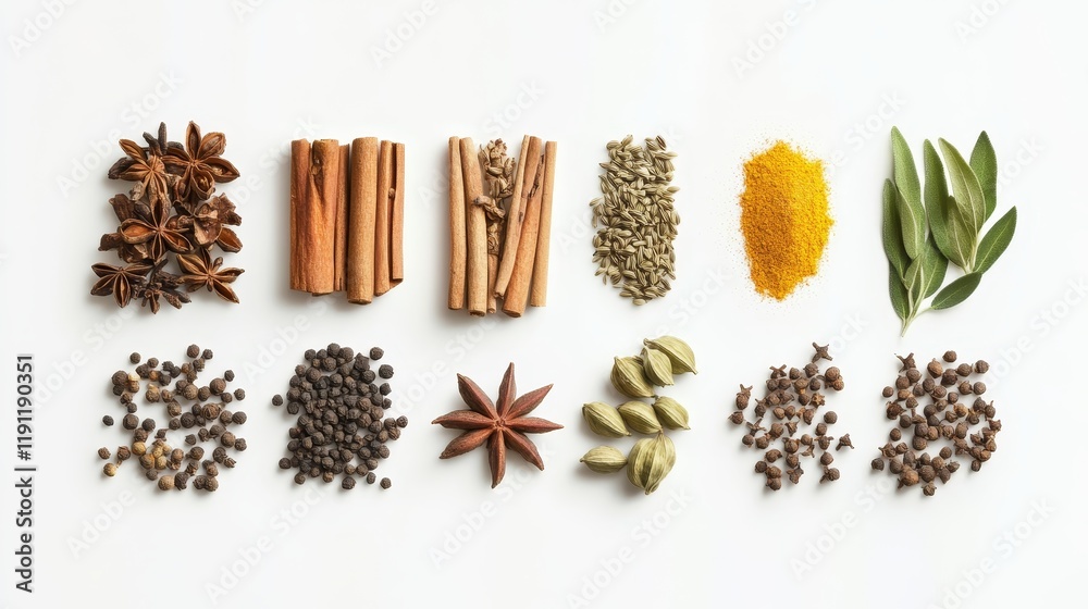 Fototapeta premium Herbs and spices assortment banner composition background