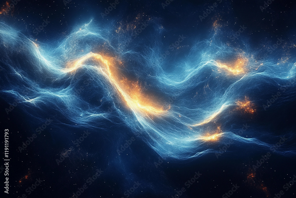 Obraz premium Energy Waves in the Cosmos – Luminous energy waves flow across the vastness of space, symbolizing the dynamic energy and cosmic forces that shape the universe and beyond