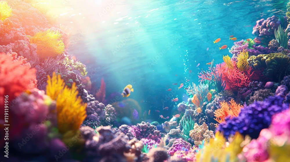Fototapeta premium Vibrant Underwater Scene with Colorful Coral and Fish in Ocean