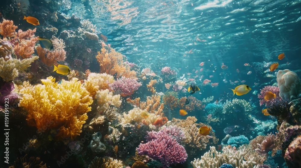 Fototapeta premium Vibrant Underwater Landscape with Colorful Coral and Fish