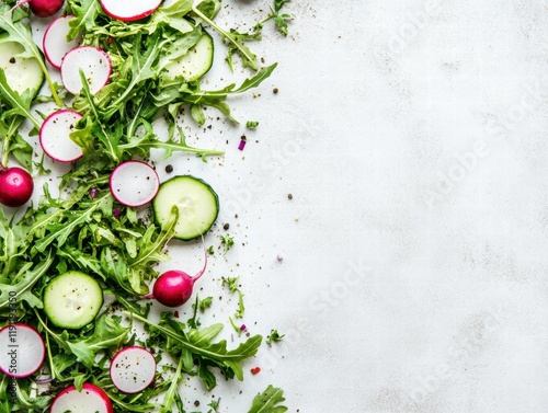 Preparing a Refreshing Arugula Salad Kitchen Counter Food Photography Bright Atmosphere Top View Healthy Eating