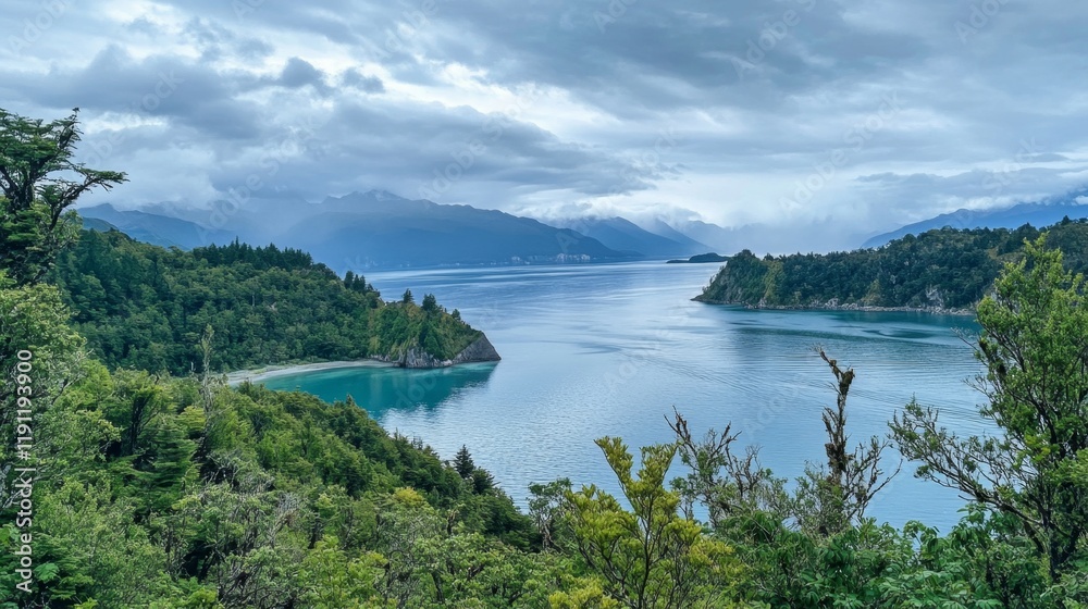 Obraz premium Serene Lakeside Scenery with Lush Forest