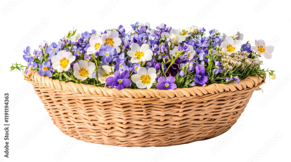 Basket with colorful spring flower transparent background Basket with colorful spring flower transparent background