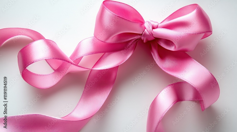 Pink satin bow with flowing ribbons on a light background. Pink satin bow with flowing ribbons on a light background.